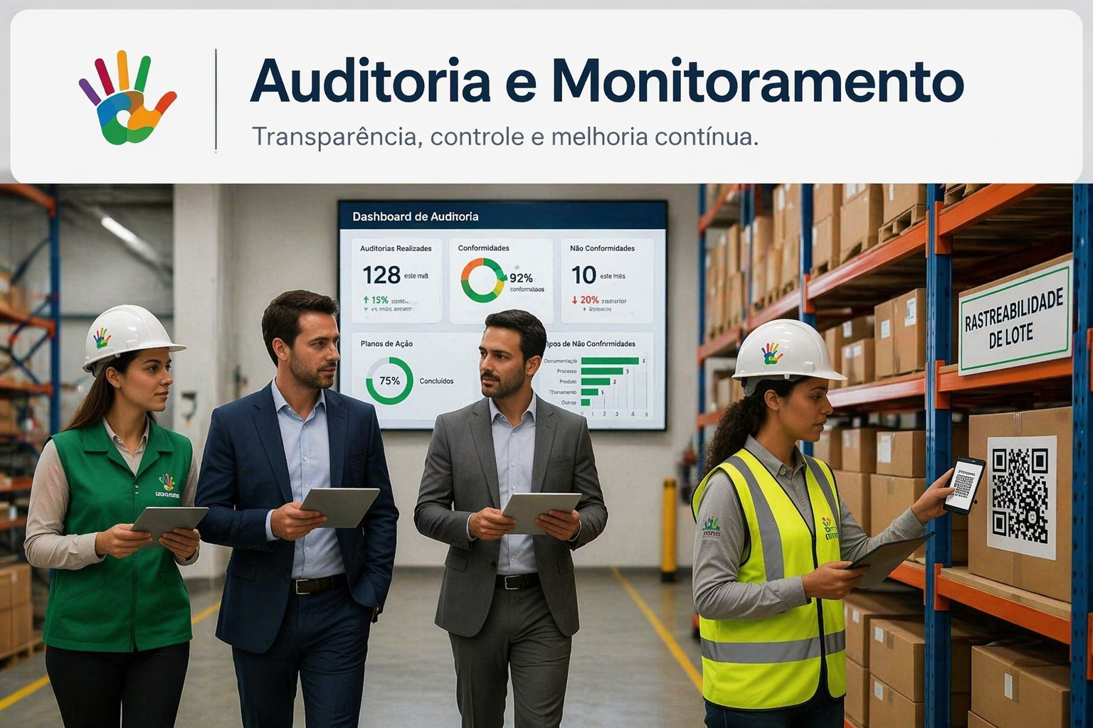 Equipe em auditoria e dashboard de monitoramento