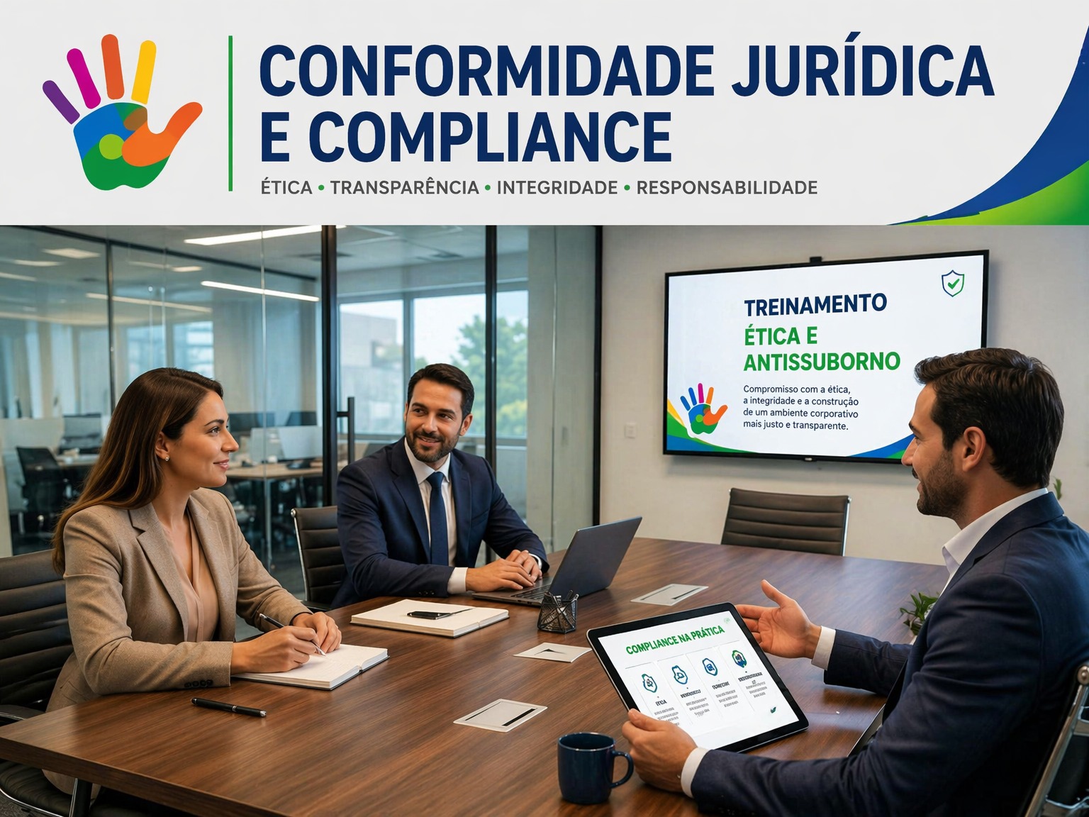Reunião corporativa sobre treinamento de ética e antissuborno